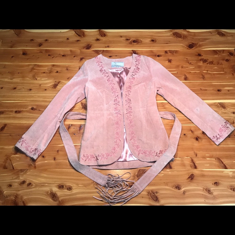 Ladies pink leather and embroidered jacket